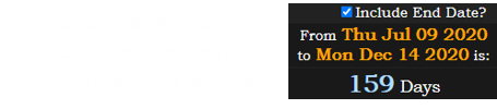 It was also a span of 159 days before the next total solar eclipse: