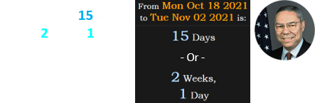 Powell died 15 days (or 2 weeks, 1 day) before a potential Game 6 victory: