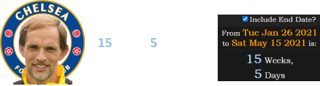 Today’s Final is a span of 15 weeks, 5 days after Chelsea hired Thomas Tuchel as manager:
