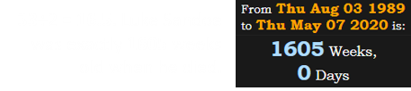 33÷2 = 16.5. Luke Sandoe was exactly 1605 weeks old when he died.