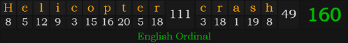 "Helicopter crash" = 160 (English Ordinal)