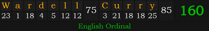 "Wardell Curry" = 160 (English Ordinal)