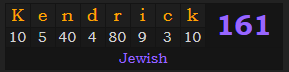 "Kendrick" = 161 (Jewish)