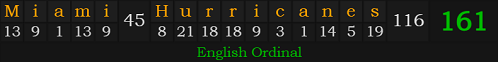 "Miami Hurricanes" = 161 (English Ordinal)