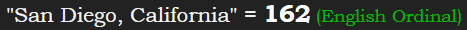 "San Diego, California" = 162 (English Ordinal)