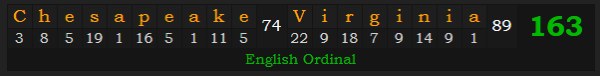 "Chesapeake, Virginia" = 163 (English Ordinal)