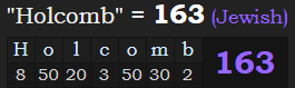 "Holcomb" = 163 (Jewish)