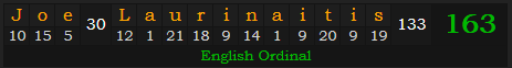 "Joe Laurinaitis" = 163 (English Ordinal)