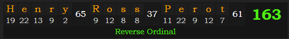 "Henry Ross Perot" = 163 (Reverse Ordinal)