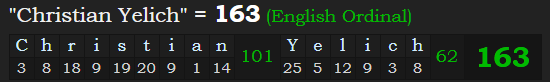 "Christian Yelich" = 163 (English Ordinal)