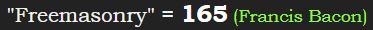 "Freemasonry" = 165 (Francis Bacon)