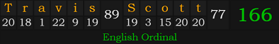 Travis Scott = 166 Ordinal