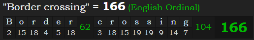 "Border crossing" = 166 (English Ordinal)