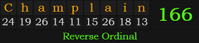 "Champlain" = 166 (Reverse Ordinal)