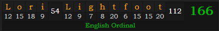 "Lori Lightfoot" = 166 (English Ordinal)