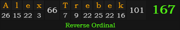 "Alex Trebek" = 167 (Reverse Ordinal)