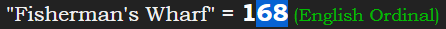 "Fisherman's Wharf" = 168 (English Ordinal)
