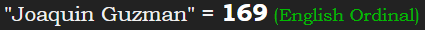 "Joaquin Guzman" = 169 (English Ordinal)