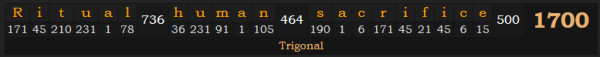 "Ritual human sacrifice" = 1700 (Trigonal)