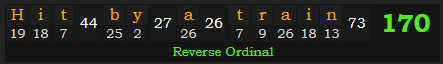 "Hit by a train" = 170 (Reverse Ordinal)