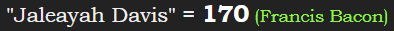 "Jaleayah Davis" = 170 (Francis Bacon)