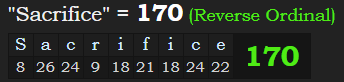 "Sacrifice" = 170 (Reverse Ordinal)