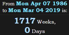 1717 Weeks, 0 Days