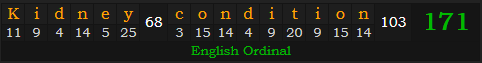 "Kidney condition" = 171 (English Ordinal)