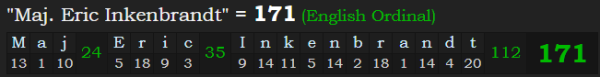 "Maj. Eric Inkenbrandt" = 171 (English Ordinal)