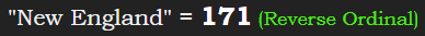 "New England" = 171 (Reverse Ordinal)