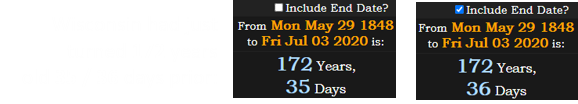 Wisconsin had just turned 172 years old 35 / 36 days prior: