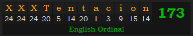 "XXXTentacion" = 173 (English Ordinal)