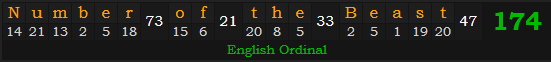 "Number of the Beast" = 174 (English Ordinal)