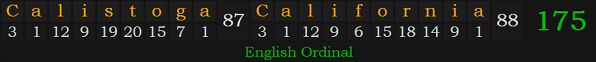 "Calistoga, California" = 175 (English Ordinal)