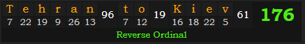 "Tehran to Kiev" = 176 (Reverse Ordinal)