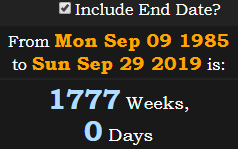1777 Weeks, 0 Days