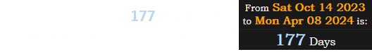 October 14th falls 177 days before the date of the 2024 total eclipse: