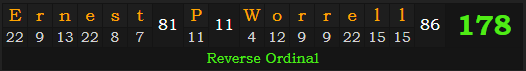 "Ernest P. Worrell" = 178 (Reverse Ordinal)