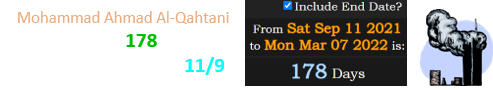 Mohammad Ahmad Al-Qahtani was released 178 days after September 11th, or 11/9: