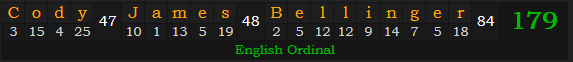 "Cody James Bellinger" = 179 (English Ordinal)