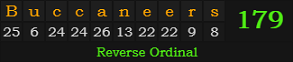 "Buccaneers" = 179 (Reverse Ordinal)