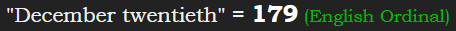 "December twentieth" = 179 (English Ordinal)
