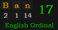 "Ban" = 17 (English Ordinal)
