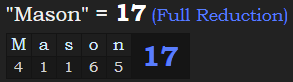 "Mason" = 17 (Full Reduction)