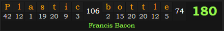 "Plastic bottle" = 180 (Francis Bacon)