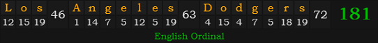 "Los Angeles Dodgers" = 181 (English Ordinal)