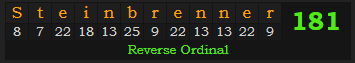 "Steinbrenner" = 181 (Reverse Ordinal)