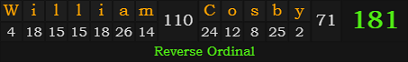 "William Cosby" = 181 (Reverse Ordinal)