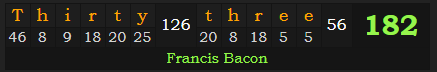 "Thirty-three" = 182 (Francis Bacon)