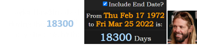 Taylor Hawkins died during the 18300th day since his birth: